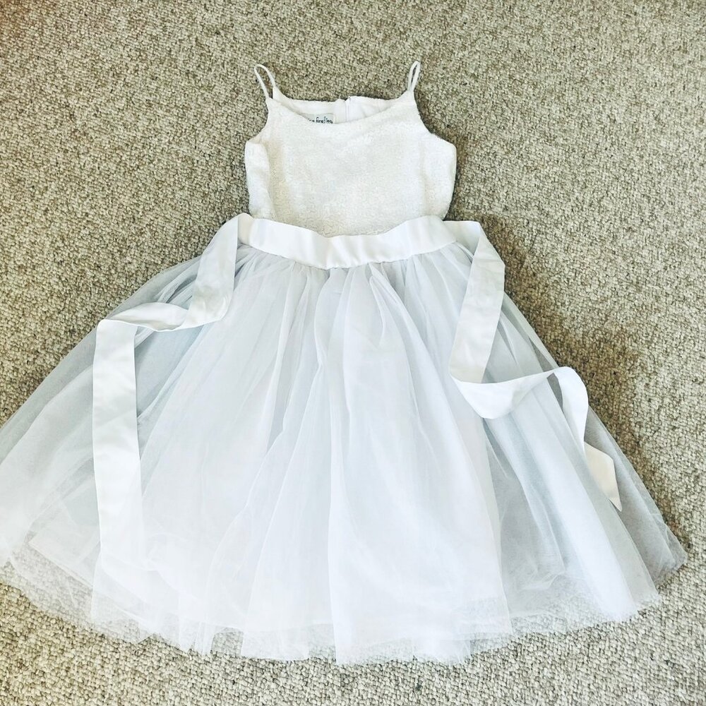 Chasing Fireflies Girls Sequined Easter Tulle White Flared Formal Dress 10